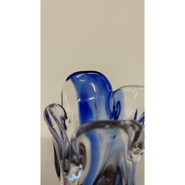 Glass Blue and Clear Art Glass Vase by Josef Hospodka for Chribská, Former Czechoslovakia, 1960s For Sale - Image 7 of 16