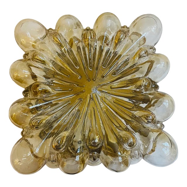 Vintage Amber Square Lamp in Bubble Glass, 1960s For Sale