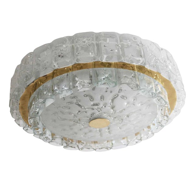 Large Space Age Ceiling Lamp in Ice Glass with 48 Tubes from Doria, 1960s For Sale