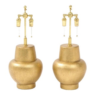 Pair of James Mont Design Gilt Leafed Lamps For Sale