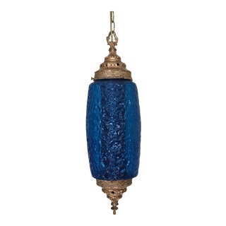 Vintage Blue Glass Swag Light For Sale