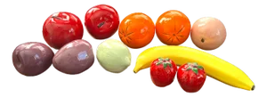 Set of 11 Vintage Italian Life-Size Ceramic Fruits – Hand-Painted Trompe L’Oeil Collection, Apples, Oranges, Banana & Strawberries -