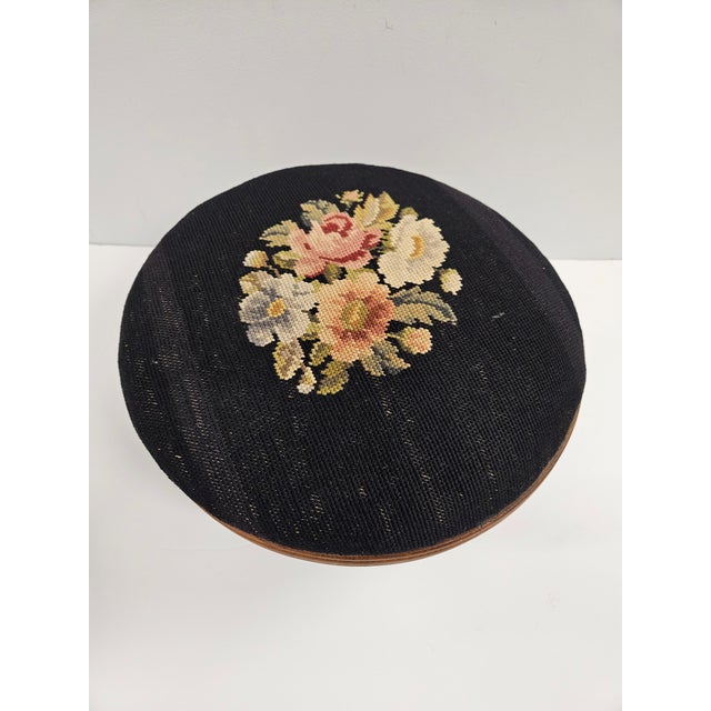 Round Needlepoint Victorian Footstool For Sale - Image 6 of 12
