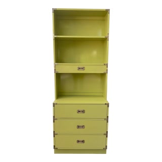 Vintage Chartreuse Lacquered Campaign Bookcase For Sale