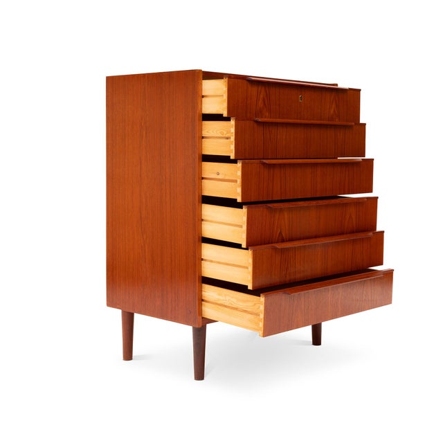 Vintage Danish Mid-Century Six-Drawer Teak Tallboy Dresser 1960s For Sale - Image 4 of 7