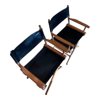 Vintage Mid-Century Black Leather Distressed Directors Chair For Sale