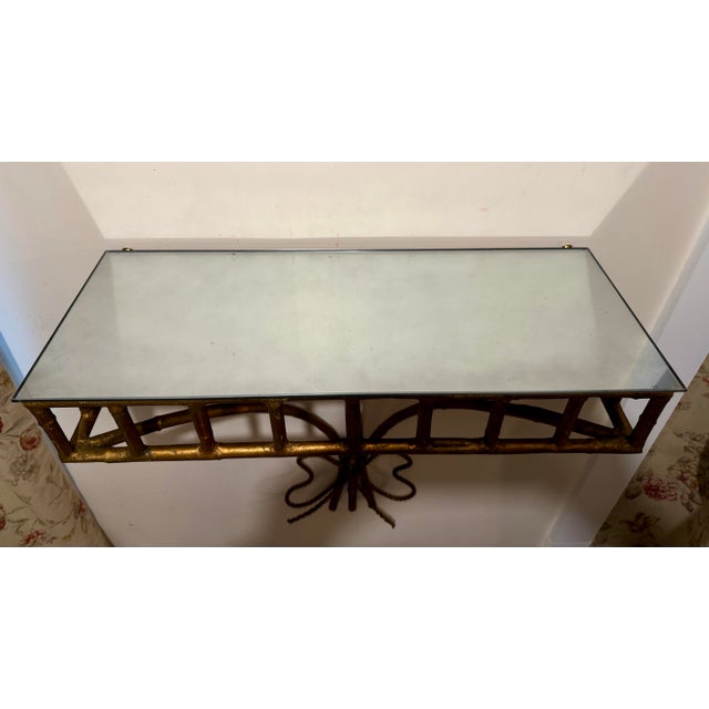 Gilt Iron Faux Bamboo Wall Shelf / Console For Sale - Image 9 of 12