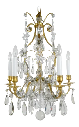 Louis XVI Style Gilt Bronze and Crystal Six-Light Chandelier