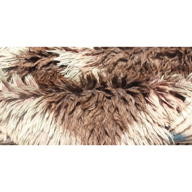 Vintage Mid-Century Modern Turkish Tulu With Tribal Pattern in Ice Blue and Brown Rug For Sale - Image 11 of 13