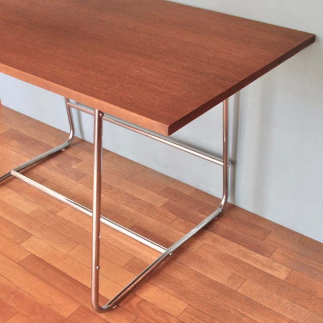German Bauhaus Desk in Oak with Tubular Steel Base, 1930s For Sale - Image 9 of 12