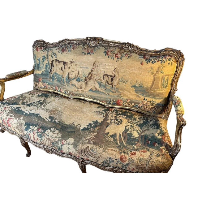 Louis XV Style Giltwood Canape Upholstered in 18th century Beauvais Tapestry, in the manner of Jean-Baptiste Tilliard,...