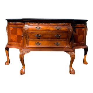 Traditional Carved Legs Sideboard Cabinet With Granite Marble Top For Sale