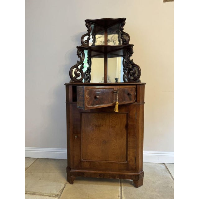 Antique Victorian Figured Mahogany Carved Corner Cabinet, 1860 For Sale - Image 3 of 9