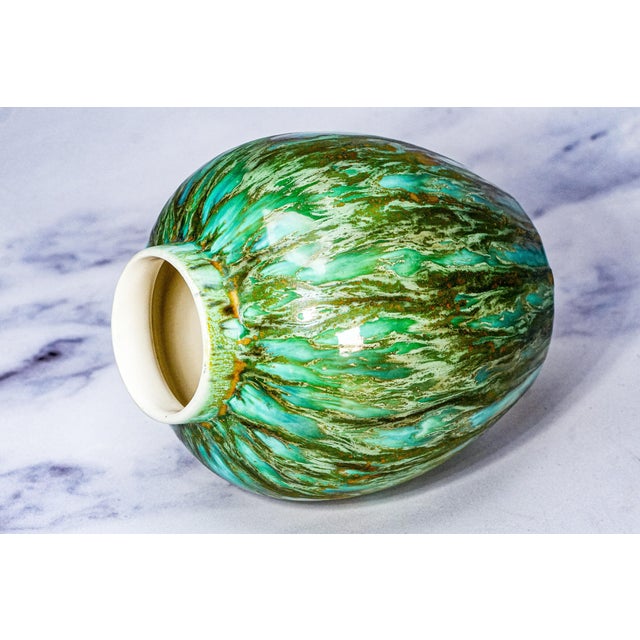 1970s Groovy Mid Century Modern MCM Unique Drip Glazed Vintage Decorative Green Vase Home Decor Studio Pottery For Sale - Image 5 of 15