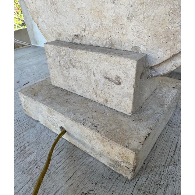 Alabaster Vintage Hollywood Regency Solid Travertine Stone Lamp For Sale - Image 8 of 11