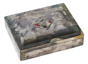 Mid-Century Modern Playing Cards Box in Patinated Silver Plated Brass and Velvet, 1950s