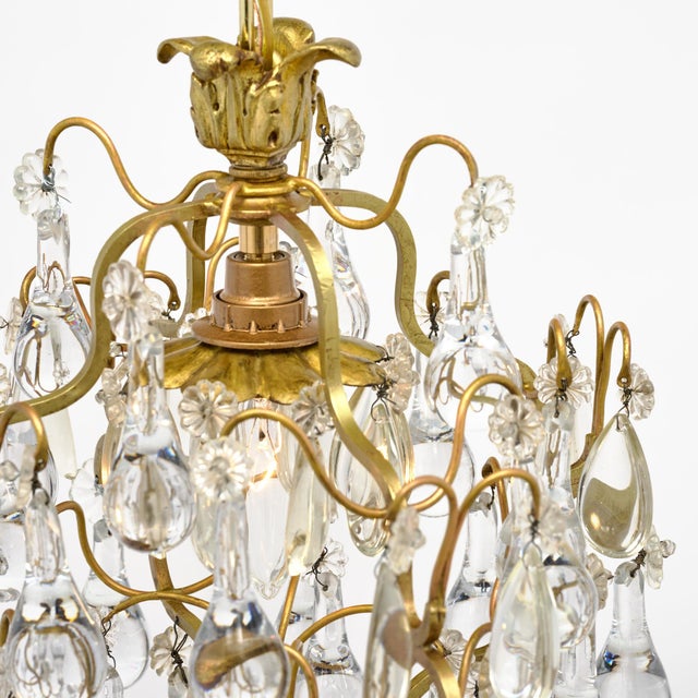 French Crystal Drop Pendant, Antique Brass, Circa 1920 For Sale - Image 9 of 9