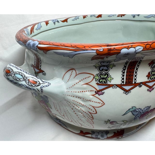 Antique Floral Transferware Porcelain Footbath Cachepot Wine Cooler For Sale In Phoenix - Image 6 of 12