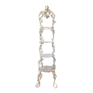 Mid 20th Century Vintage Italian Hollywood Regency Style Tole Metal Etagere Tower Shelf With Lights, Porcelain Decorative Roses and 4 Glass Shelves