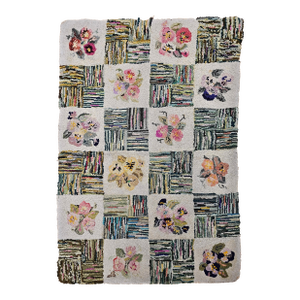 Vintage American Hand Hooked Rug in Block Pattern — Early 20th Century Folk Art