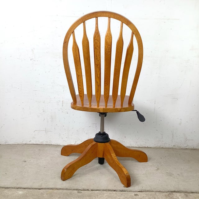 Mid-Century Modern Vintage Scandinavian Modern Teak Adjustable Swivel Desk Chair With Sculptural Spindle Back For Sale - Image 3 of 14