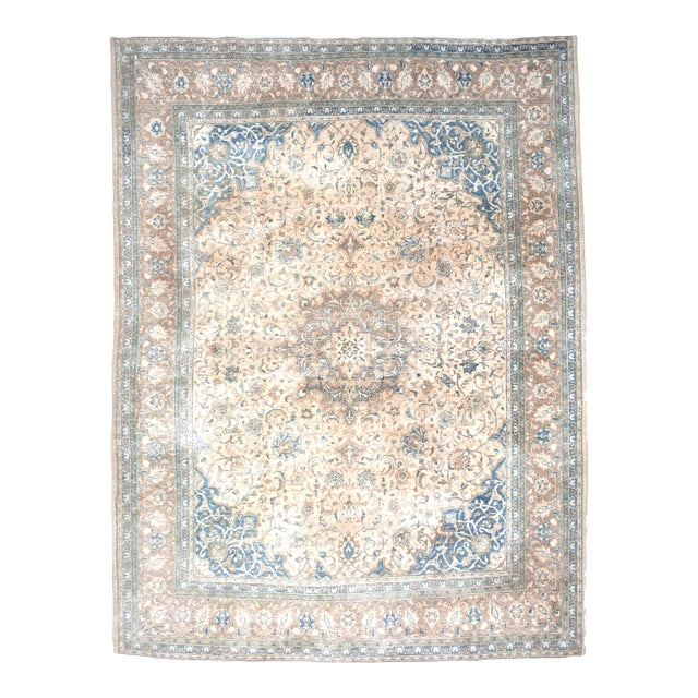 1970s Vintage Persian Handmade Wool Cotton Light Brown Area Rug For Sale