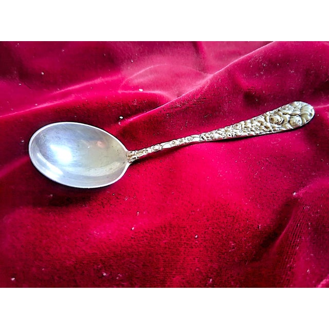 Early 20th Century Antique Stieff Sterling Silver Rose Repousee Chocolate Spoon - No Monogram For Sale - Image 5 of 5