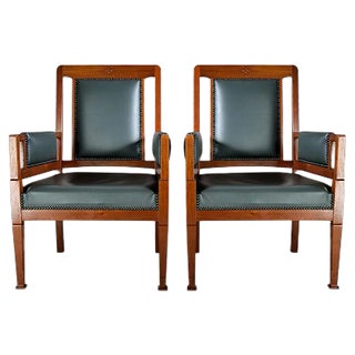 Set of Art Nouveau Green and Brown Armchairs from H. Pander & Zn. For Sale