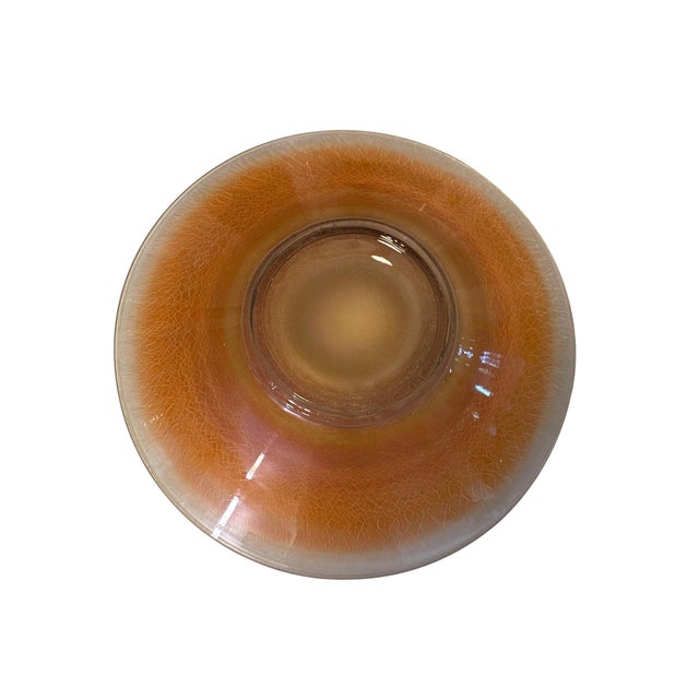 Flared Centerpiece Bowl in Iridescent Orange Crackle Glass For Sale - Image 4 of 6