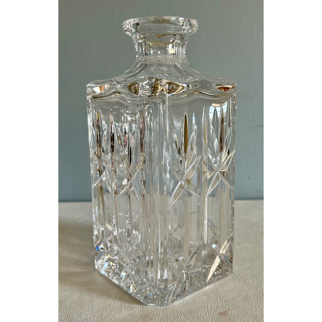 1990s Vintage Atlantis Square Lead Crystal Decanter With Faceted Stopper, 10” For Sale - Image 5 of 13
