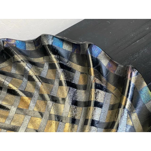 Large 18” Fused Dichroic Glass Metallic Basket Weave Wave Form Centerpiece Tray For Sale In Phoenix - Image 6 of 12