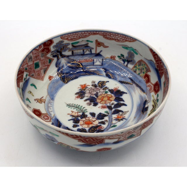 Circa 1860-80 Imari bowl, Japanese. Well decorated interior & exterior with various parquetry Aesthetic movement bands &...
