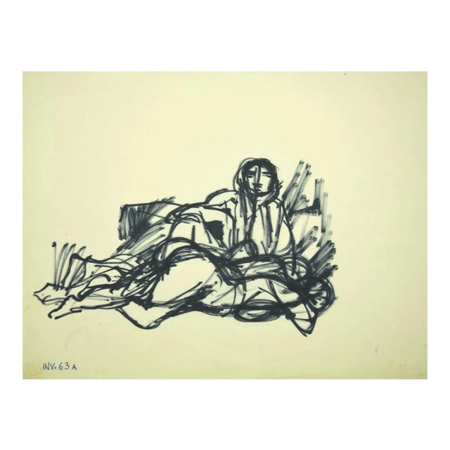 Leo Guida, Figure, Original Permanent Marker Drawing, Mid-20th Century For Sale