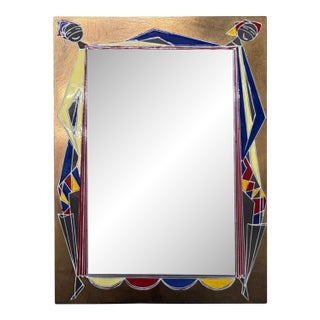 1960s Italian Modern Brass and Enamel Mirror For Sale