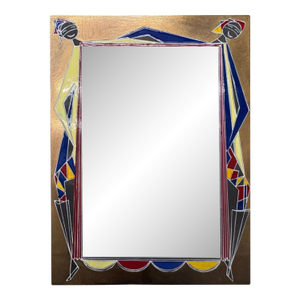 1960s Italian Modern Brass and Enamel Mirror
