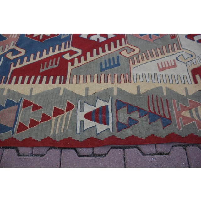 Red 1990s Scandinavian Red Geometric Kelim Rug For Sale - Image 8 of 13