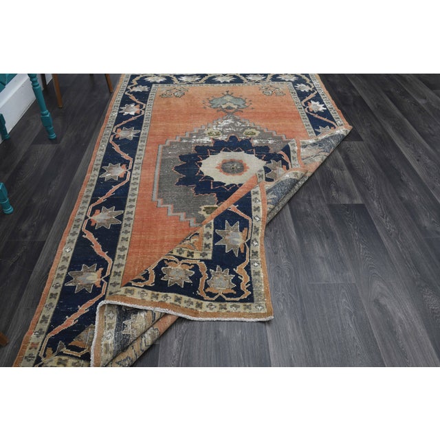 1970s Vintage Handmade Wool Cotton Orange Area Rug For Sale - Image 9 of 11