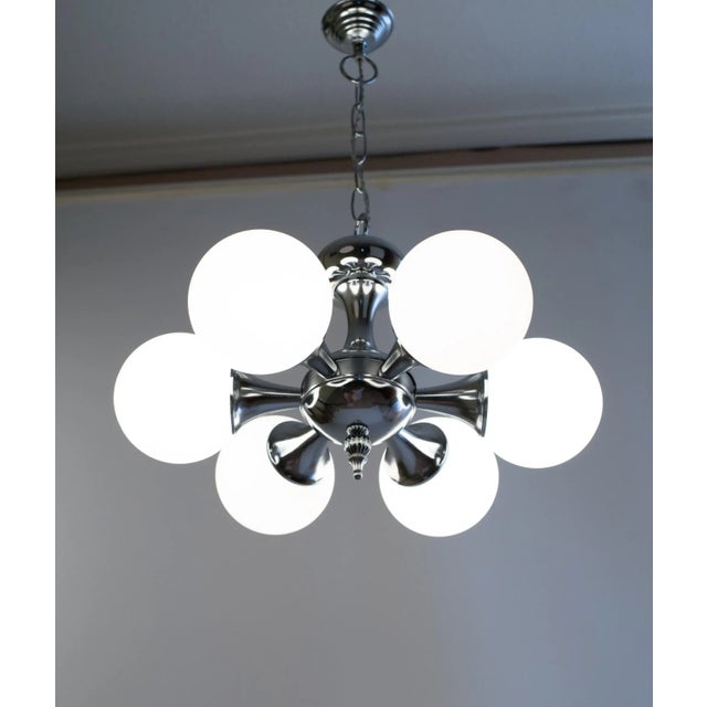 1960s 1960s Nickel Plated Chandelier & Ball Opal Glass Globes For Sale - Image 5 of 11