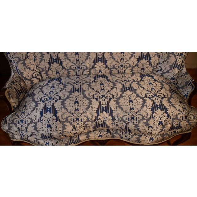 1900s Antique French Louis XV Walnut High-Back & Spring-Seat Loveseat / Settee For Sale - Image 4 of 16