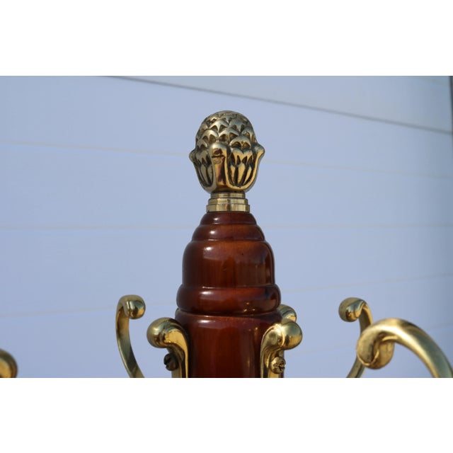 Traditional Traditional Vintage Mahogany Coat Tree With Brass Pineapple Finial Attributed to the Bombay Company For Sale - Image 3 of 8