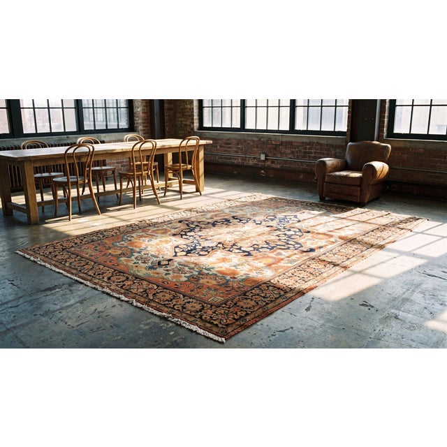 Textile 1900s Ivory Medallion Antique Persian Sarouk Rug 4'4" X 6'6" Handknotted Wool Carpet For Sale - Image 7 of 9