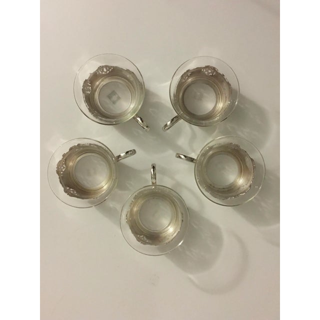 Art Deco Vintage Glass & Chrome Teacups - Set of 5 For Sale - Image 3 of 13