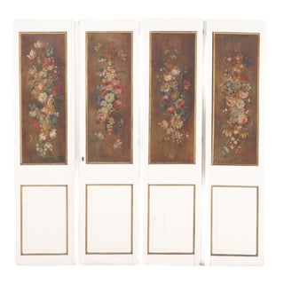 Set of 4 Floral Painted Decorative Wood Panels, C. 1930 For Sale