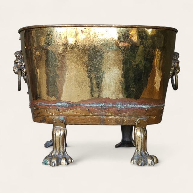 19th Century English Brass Lion's Mask Jardiniere For Sale - Image 4 of 7