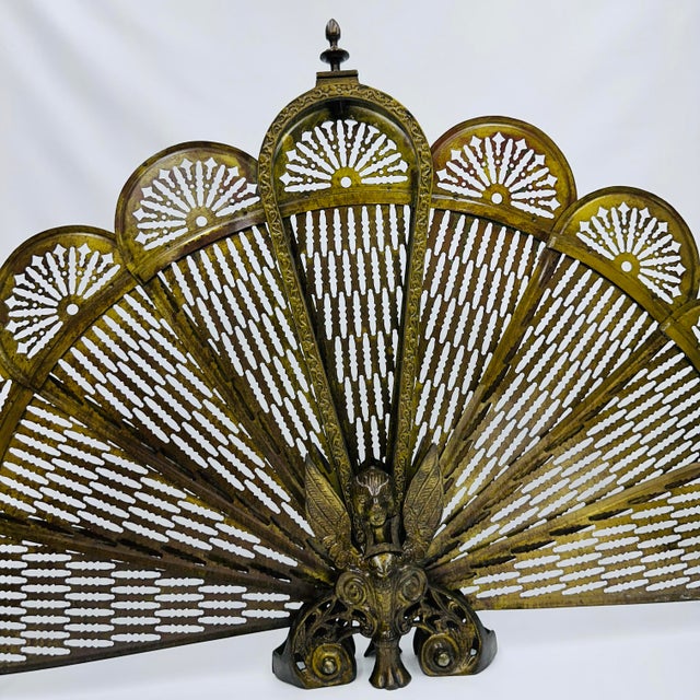 Bronze 19th Century Gilt Bronze Brass Victorian Peacock and Sphinx Fire Screen Fan For Sale - Image 8 of 18