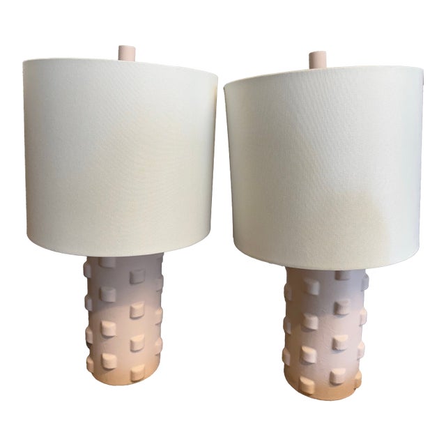 Dust Pink Pottery Lamps, Pair For Sale