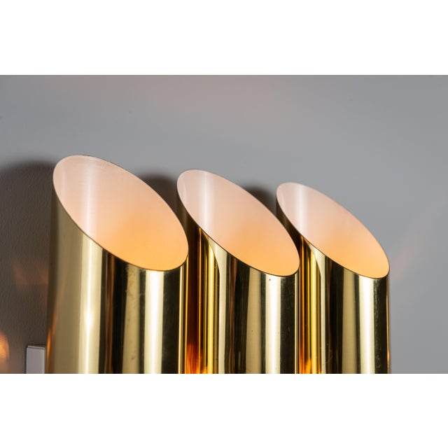 Triple Cylindrical Wall Lamps in Brass with Perforated Shades, 1970s, Set of 2 For Sale - Image 11 of 14