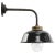 Vintage Industrial Black Enamel, Brass and Clear Striped Glass Wall Light For Sale