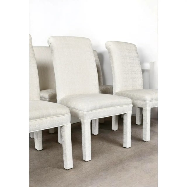 6 White Upholstered High Back Parsons Dining Chairs For Sale - Image 14 of 17