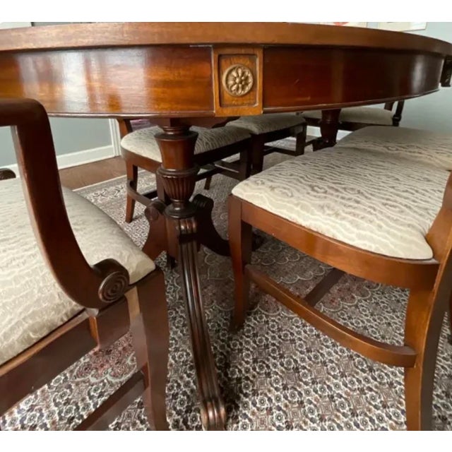 Traditional Northern Furniture Co. Vintage Mahogany Double Pedestal Dining Table With 6 Shield-Back Chairs & 4 Leaves For Sale - Image 3 of 12